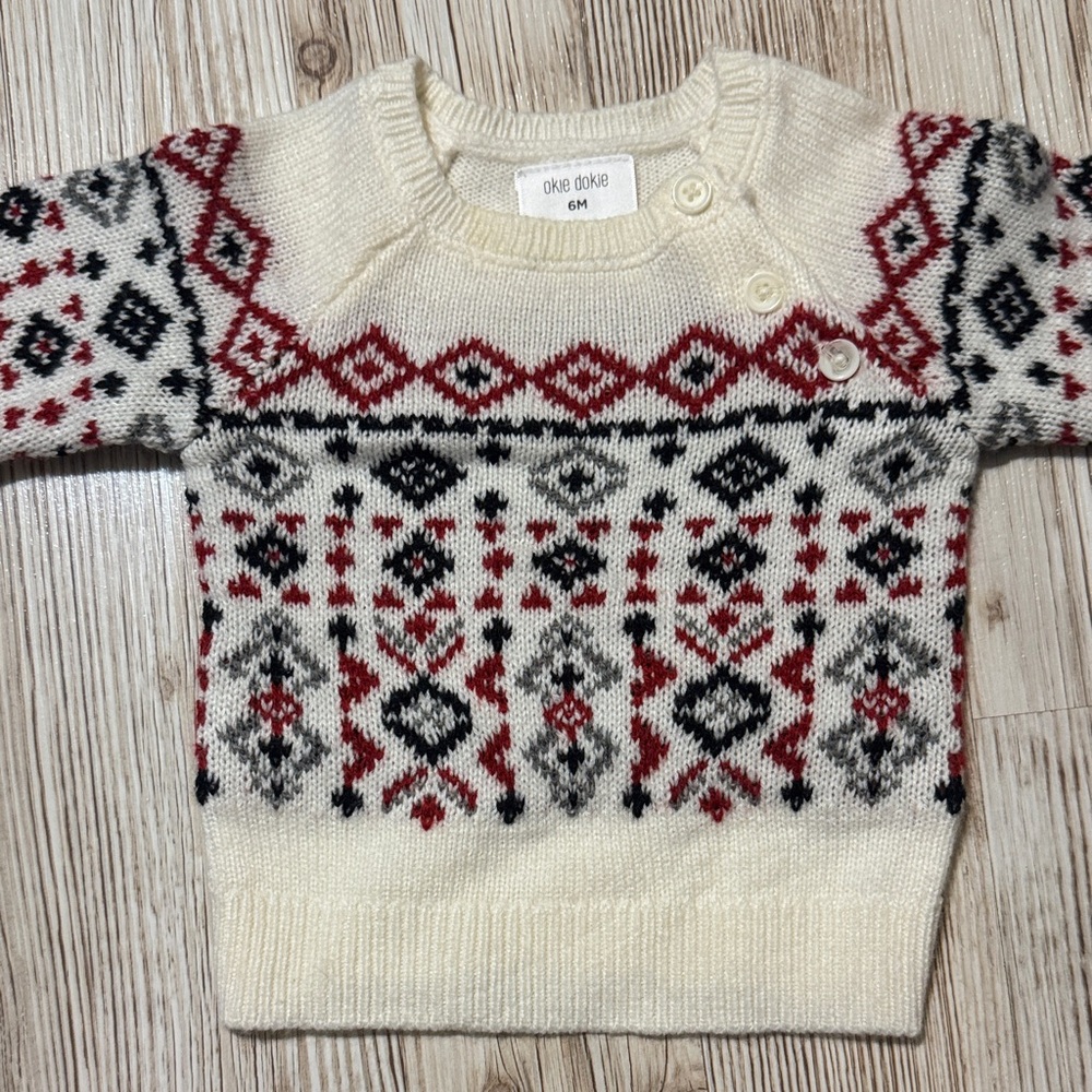 Okie Dokie Nordic Pattern Sweater - Cream, Red, Black